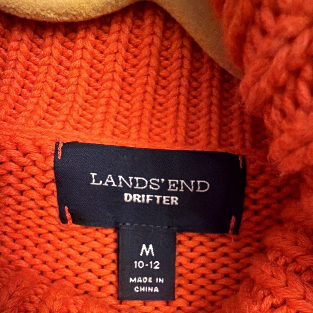 Vintage Woman Lands' End Drifter Cable Fisherman M Orange Preppy Classic - Picture 4 of 8